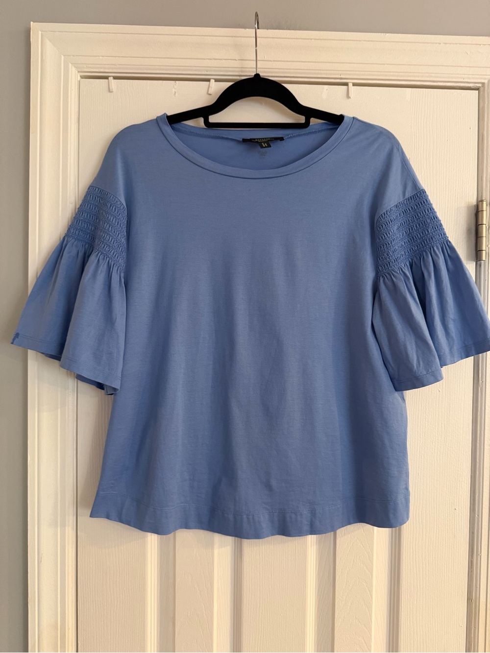 Weekend Max Mara XL Blue Smocked Bell Sleeve Top